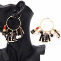 Luxury Glam Charm Hoop Earrings – Black & Gold Statement Earrings