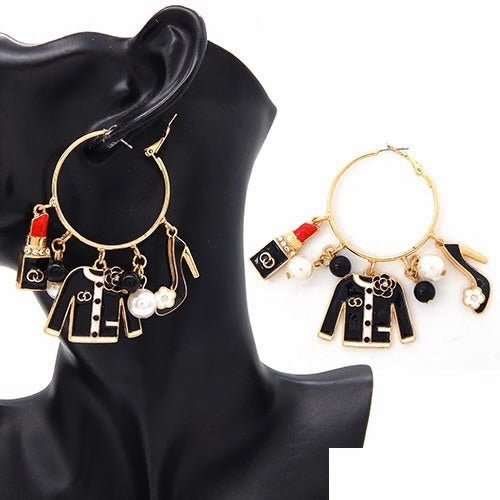 Luxury Glam Charm Hoop Earrings – Black & Gold Statement Earrings